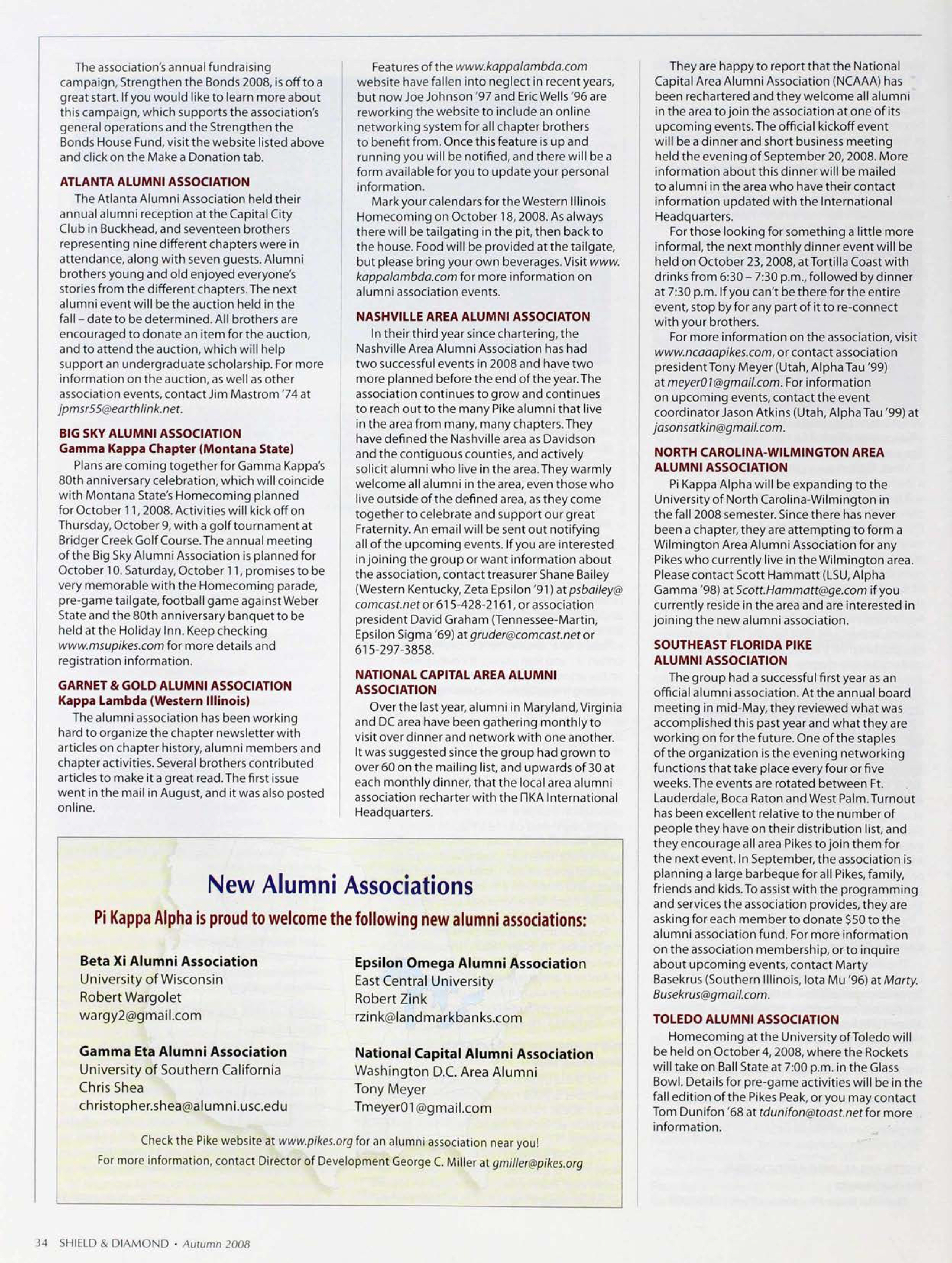 New Alumni Associations, Autumn 2008